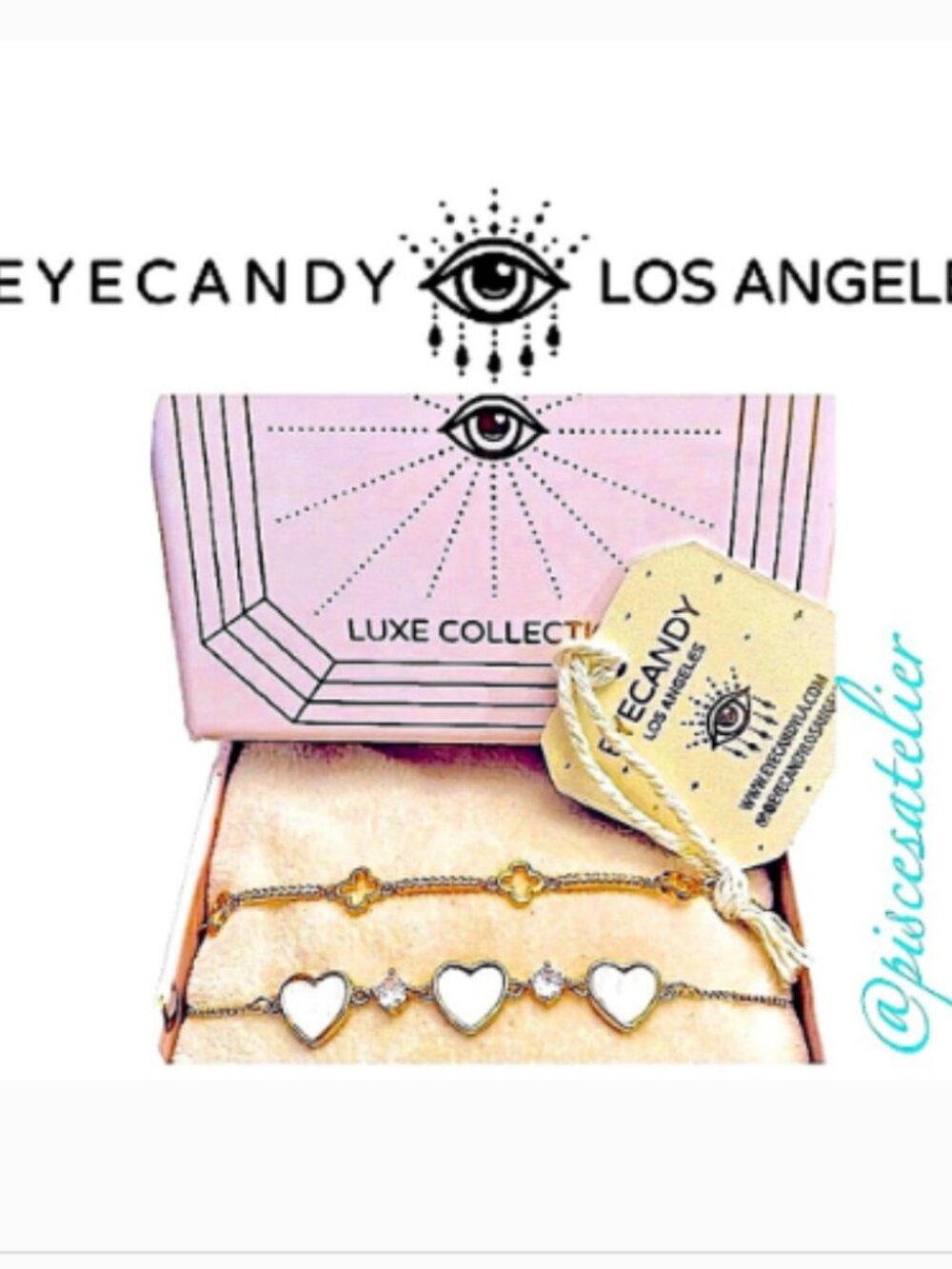 Eye Candy Los Angeles Hearts & Clovers 18k Gold Plate  Bolo Bracelet Set NWT